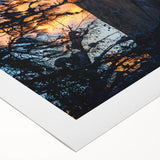 Art deco poster of Yosemite scenery on rolled canvas, featuring muted green and blue tones.