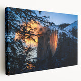 Yosemite landscape on large stretched canvas, featuring subdued green and earth tones, ideal for kitchen wall art.