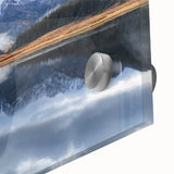 Acrylic print of a large abstract depiction of Vail, Colorado in mid-century modernist style with muted earth tones.