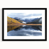 Extra large abstract art print of colorful, textured scenery in Vail, Colorado, framed in black, ideal for living room decor.