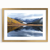 Extra large abstract art print of Vail, Colorado, featuring textured strokes in earthy tones on a gold-framed canvas.
