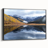 Black and white framed canvas of a Vail, Colorado landscape, ideal for bedroom wall art.