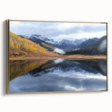 Framed canvas featuring a vintage-style landscape painting of Vail, Colorado, in muted gold and black tones.