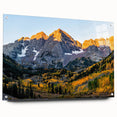 Acrylic print of the Rocky Mountains in Colorado, featuring earthy tones, ideal for bedroom or dining room decor.
