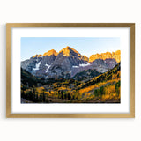 Extra large textured abstract art print of the Rocky Mountains in muted earth tones, framed in gold.