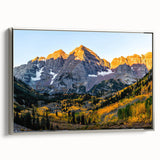 Landscape art painting of Colorado Rocky Mountains in vibrant colors on a framed canvas, suitable for living room decor.