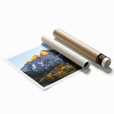 Rolled print of the Rocky Mountains in Colorado featuring muted earth tones, ideal for classy bathroom wall art.