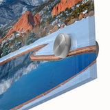 Mid-century modernist art of Colorado Springs in abstract style on acrylic glass, ideal for dining room art.