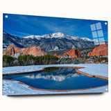 Acrylic print of a Colorado Springs landscape in muted earth tones, ideal for dining room decor.