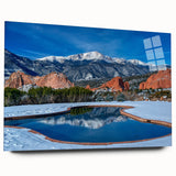 Acrylic print of Colorado Springs scenery in large abstract style with blue and green tones.