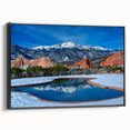Black and white landscape art of Colorado Springs on framed canvas, suitable for bedroom decor.
