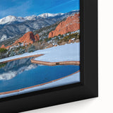Black wall art depicting Colorado Springs scenery on a framed canvas, featuring textured, colorful art in extra large size.