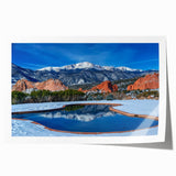 Rolled print of Colorado Springs scenery with vibrant green and blue tones, suitable for art wall in dining room.