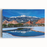 Black and white photograph of Colorado Springs on stretched canvas, ideal for kitchen wall art.