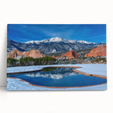 Black and white photo of Colorado Springs on large stretched canvas, ideal for kitchen wall art or bedroom decor.