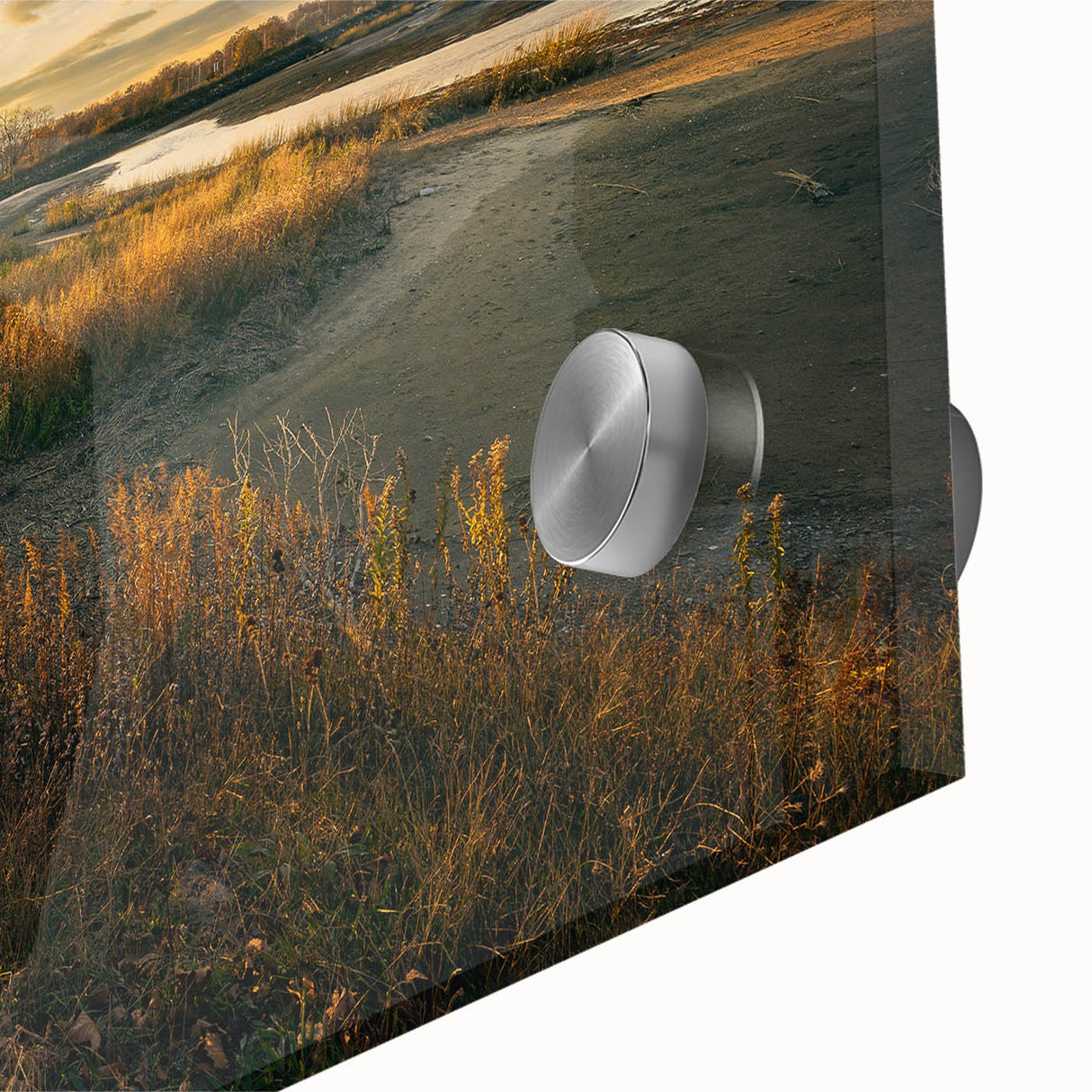 Large abstract wall art depicting Connecticut scenery in mid-century modernist style on acrylic glass.