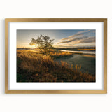 Extra large wall art featuring an abstract depiction of a Connecticut scenery in textured gold tones, framed with a mat.