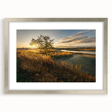 Textured abstract art print of Connecticut scenery in muted earth tones, framed in silver, ideal for bedroom art.
