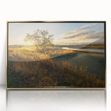 Large art print of a Connecticut landscape in muted greens and blues, acrylic framed, ideal for modern nursery decor.