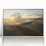 Art deco poster of Connecticut scenery in muted gray and blue tones on framed acrylic, ideal for modern nursery wall art.