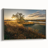 Landscape art painting of a Connecticut scenery on framed canvas, featuring vintage black and colorful art tones.