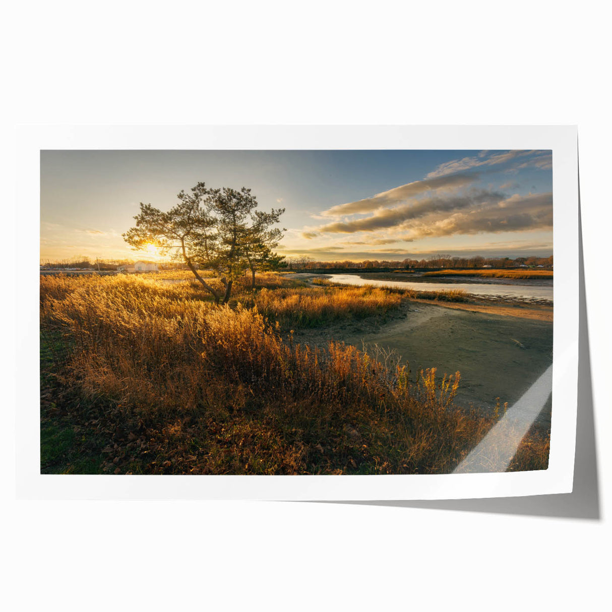 Rolled print of a Connecticut landscape featuring soft pastel shades and floral elements, ideal for art wall dining room.