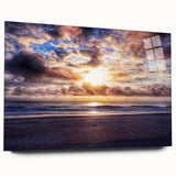 Large abstract wall art of Daytona scenery in muted blue and gray tones on acrylic glass.