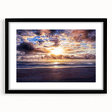 Extra large abstract art print featuring a colorful, textured design, ideal for living room decor, in a black frame with mat.