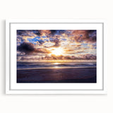 Abstract art print of Daytona scenery in muted earth tones on a white-framed canvas, suitable for dining room decor.