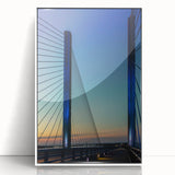 Art deco poster of Delaware scenery in muted blue and white tones, acrylic framed, suitable for modern nursery decor.