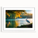 Abstract art print of the Everglades in muted green and blue tones, framed with a white mat, suitable for dining room decor.