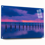 Acrylic glass print of a large abstract depiction of the Florida Keys in blue and turquoise tones.