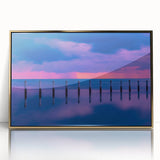 Acrylic print of Florida Keys scenery in gold frame, featuring mid-century modernist style, ideal for modern art wall decor.