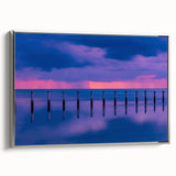Framed canvas depicting a vintage-style landscape art painting of the Florida Keys with vibrant colors on a black background.