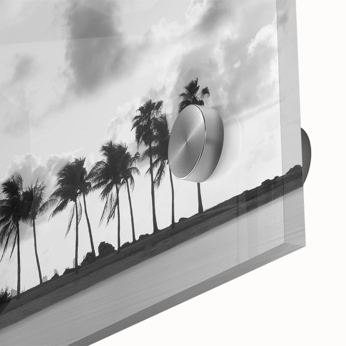 Acrylic glass print of a large abstract depiction of Miami, featuring vibrant hues and mid-century modernist style.