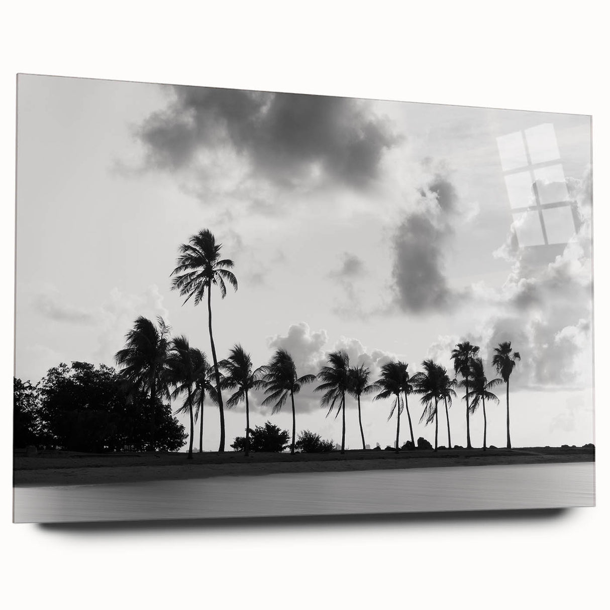 Large abstract wall art of Miami skyline in vibrant colors on acrylic glass, ideal for bedroom or dining room decor.