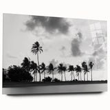 Large abstract wall art of Miami skyline in vibrant colors on acrylic glass, ideal for bedroom or dining room decor.