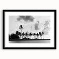 Extra large abstract art print of colorful, textured Miami skyline on a black framed canvas, ideal for living room decor.