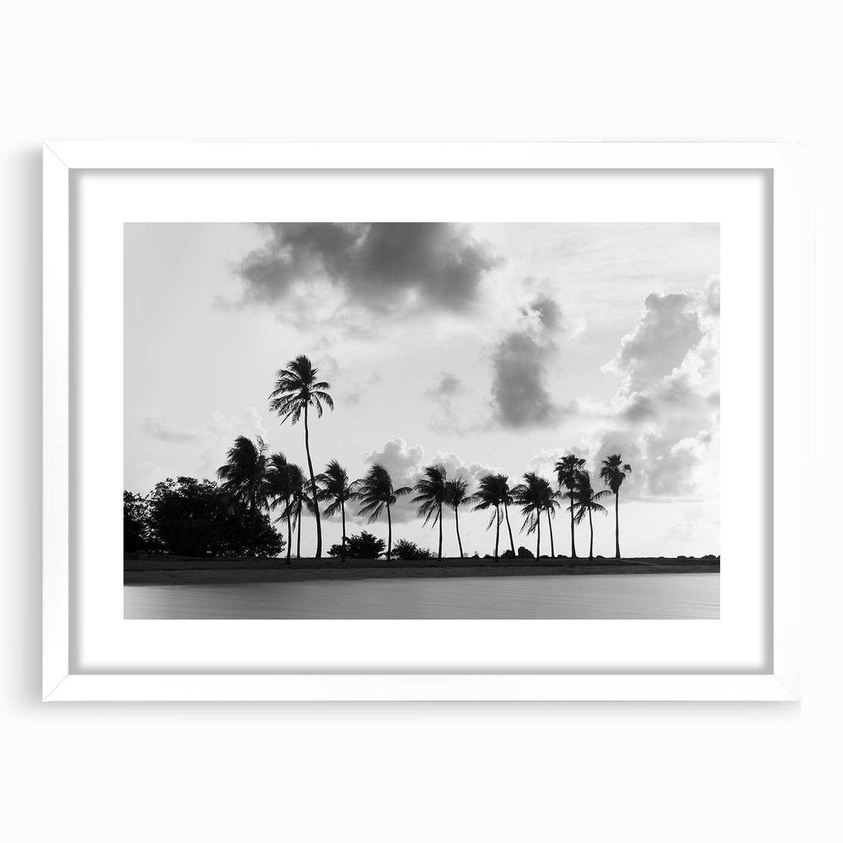 Abstract art print of Miami skyline in pastel shades on a white framed mat, ideal for dining room decor.
