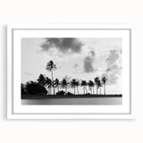 Abstract art print of Miami skyline in pastel shades on a white framed mat, ideal for dining room decor.