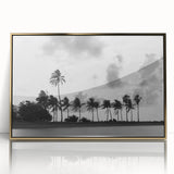 Acrylic print of Miami skyline in gold and teal hues, framed in gold, suited for modern art wall decor.