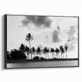 Black and white framed canvas of vintage Miami landscape, ideal for bedroom wall art.