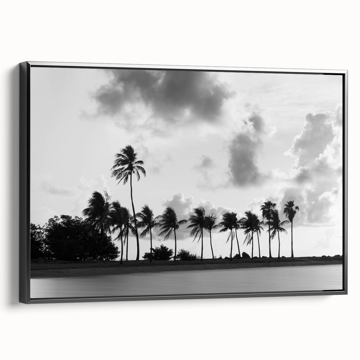 Black and white framed canvas of vintage Miami landscape, ideal for bedroom wall art.