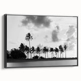Black and white framed canvas of vintage Miami landscape, ideal for bedroom wall art.