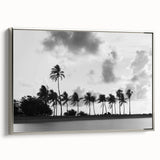Framed canvas featuring a vintage-style Miami landscape with colorful art in silver frame.