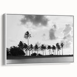 Vintage poster art of Miami scenery in vibrant colors on a large framed canvas, suitable for living room decor.