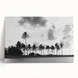 Black and white large art print of Miami skyline on stretched canvas, ideal for kitchen wall art or bedroom ambiance.