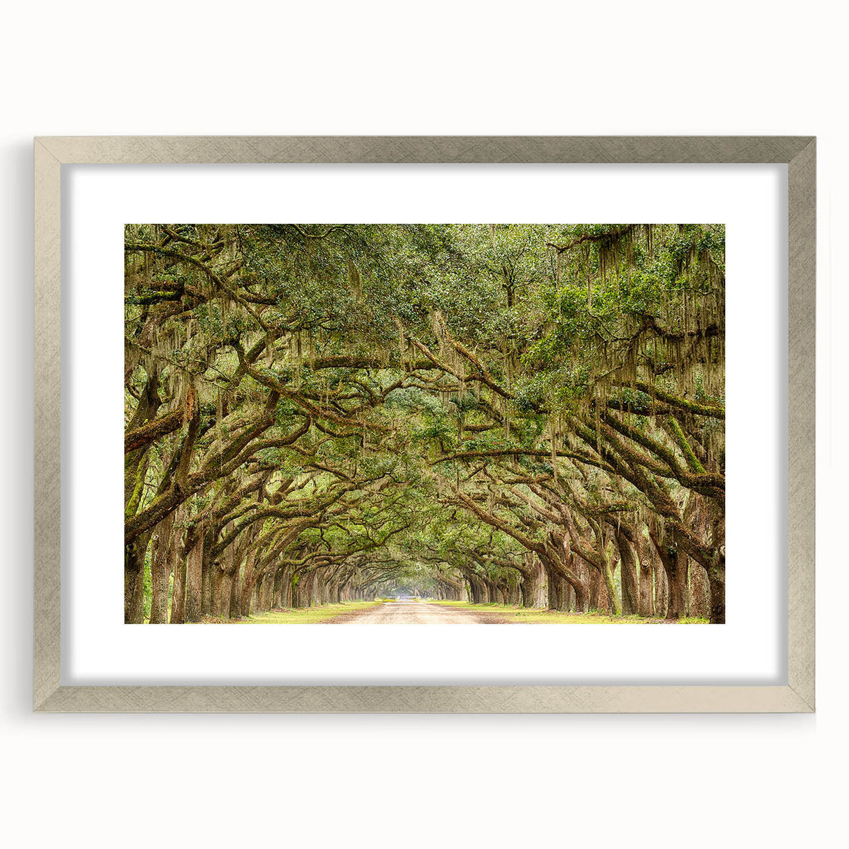 Textured abstract art print of Savannah scenery in muted earth tones on a framed silver canvas, suitable for bedroom decor.