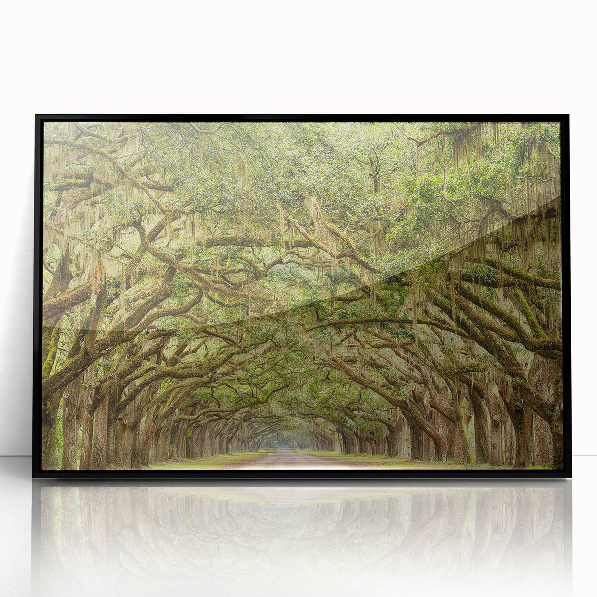 Large abstract wall art depicting Savannah's cityscape in monochrome shades on a framed acrylic.