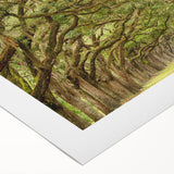 Art deco poster of Savannah skyline in pastel shades on rolled canvas, suitable for dining room decor.